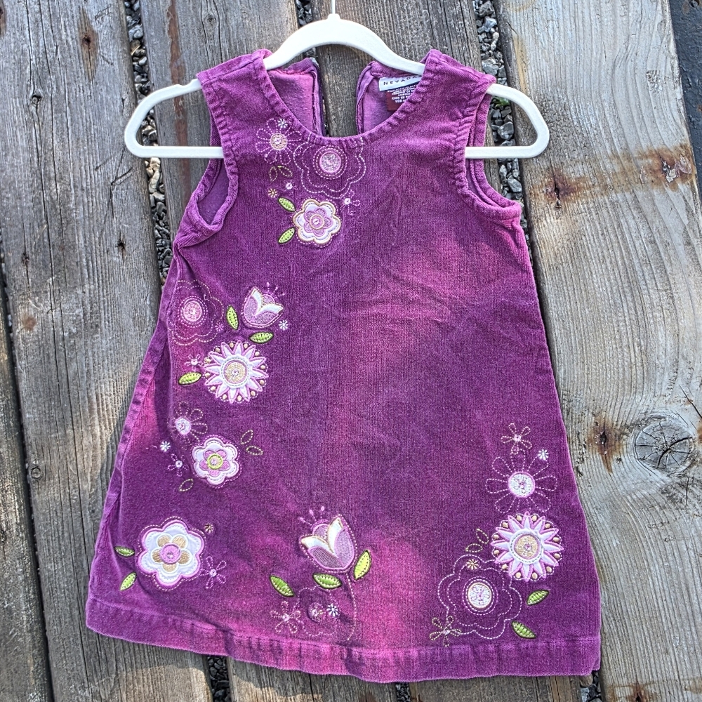 Charming Kids Casual Dress with Floral Accents - Purple